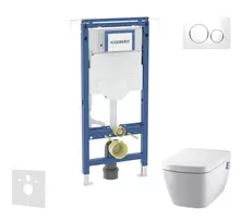 Geberit Duofix potinkinio elemento komplektas, Tece One unitazas ir dangtis, Sigma20 mygtukai, be rėmelio, švelnus uždarymas, baltas/blizgus chromas SANI11CT3102