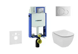 Geberit Kombifix - Pakabinamo tualeto su SIGMA01 nuleidimo mygtuku montavimo elementas, poliruoto chromo spalvos + Ideal Standard Tesi - Tualetas su unitazo dangčiu, be rėmelio, SoftClose 110.302.00.5 NU2