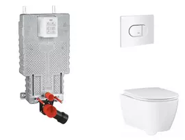Grohe Uniset - Pakabinamų klozetų elementų rinkinys, WC su minkšto uždarymo dangčiu ir Arena Cosmopolitan nuleidimo mygtuku, Alpine White SANI15BB3116