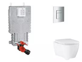 Grohe Uniset - Pakabinamo klozeto rėmo, klozeto su minkšto uždarymo dangčiu ir Skate Cosmopolitan nuleidimo plokštelės komplektas, chromuotas SANI15BB2110