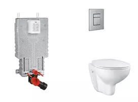 Grohe Uniset - Pakabinamo elemento komplektas, unitazas su švelnaus uždarymo dangčiu ir Skate Cosmopolitan nuleidimo mygtuku, šlifuoto nerūdijančio plieno SANI15BB2103