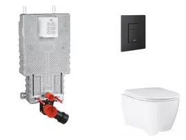 Grohe Uniset - Pakabinamo klozeto rėmo komplektas su minkšto uždarymo dangčiu ir nuleidimo mygtuku Even, fantominė juoda SANI15BB5110
