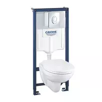 Grohe Solido - Komplektas - Pakabinamo unitazo montavimo elementas + unitazas su dangčiu SoftClose Bau Ceramic, mygtukas Skate Air, chromuotas 39192000