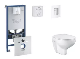 Grohe Rapid SLX - Pakabinamo elemento komplektas, WC su švelnaus uždarymo dangčiu ir Skate Cosmopolitan nuleidimo mygtuku, Moon White SANI11BB3103