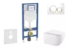 Geberit Duofix - potinkinio modulio komplektas, WC Gaia su švelnaus uždarymo dangčiu ir Sigma20 nuleidimo mygtuku, baltas / auksinis SANI11CA3140B