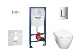 Grohe Solido - Pakabinamo unitazo komplektas + Bau Ceramic unitazas ir minkšto uždarymo dangtis, Skate Cosmopolitan nuleidimo plokštelė, chromas 38528SET-KH