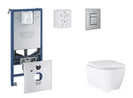 Grohe Rapid SLX - Pakabinamo rėmo, unitazo su švelnaus uždarymo dangčiu ir Skate Cosmopolitan nuleidimo plokštelės komplektas, šlifuoto nerūdijančio plieno SANI11BB2112