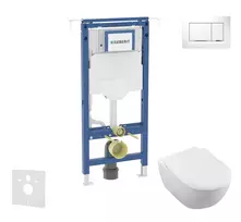 Geberit Duofix - Komplektas: Potinkinis sieninis elementas, Villeroy & Boch unitazas ir sėdynė, Sigma30 mygtukai, DirectFlush, SoftClose, CeramicPlus, baltas/blizgus chromas SANI11CK3116