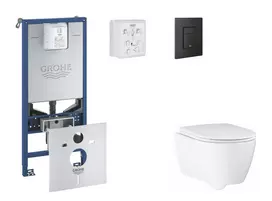 Grohe Rapid SLX - Pakabinamo rėmo komplektas, WC su minkšto uždarymo dangčiu ir nuleidimo mygtuku Even, fantominė juoda SANI11BB5110