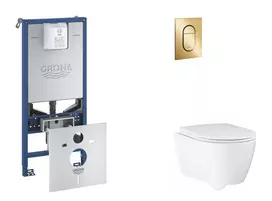 Grohe Rapid SLX - Komplektas: Potinkinis bakelio elementas, unitazas su švelnaus uždarymo dangčiu ir Arena Cosmopolitan S nuleidimo mygtuku, Cool Sunrise SANI11BB4120