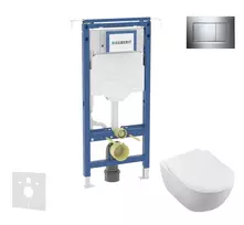 Geberit Duofix - potinkinio elemento komplektas, Villeroy & Boch unitazas ir sėdynė, Sigma30 mygtukai, DirectFlush, SoftClose, CeramicPlus, poliruotas chromas / matinis chromas SANI11CK1102