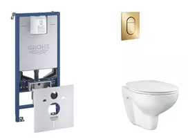 Grohe Rapid SLX - Komplektas: Potinkinis bakelio elementas, unitazas su švelnaus uždarymo dangčiu ir Arena Cosmopolitan S nuleidimo mygtuku, Cool Sunrise SANI11BB4105