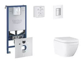 Grohe Rapid SLX - Komplektas: Potinkinis bakelio elementas, WC su švelnaus uždarymo dangčiu ir Skate Cosmopolitan nuleidimo mygtuku, Triple Vortex, Moon White SANI11BB3107