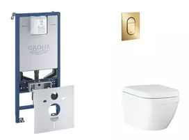 Grohe Rapid SLX - Komplektas: Potinkinis bakelio elementas, WC su švelnaus uždarymo dangčiu ir Arena Cosmopolitan S nuleidimo mygtuku, Triple Vortex, Cool Sunrise SANI11BB4110
