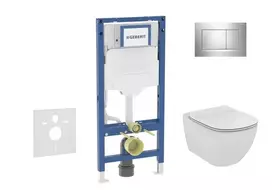 Geberit Duofix potinkinio modulio komplektas, Tesi WC su minkšto uždarymo dangčiu ir Sigma30 nuleidimo mygtuku, blizgus chromas / matinis chromas SANI11CD1137