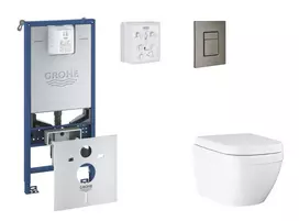 Grohe Rapid SLX - Pakabinamo elemento komplektas, WC su švelnaus uždarymo dangčiu ir Skate Cosmopolitan nuleidimo mygtuku, Triple Vortex, šlifuoto grafito spalvos SANI11BB5105
