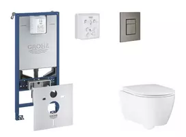 Grohe Rapid SLX - Potinkinių bakelių rinkinys, WC su minkšto uždarymo dangčiu ir Skate Cosmopolitan nuleidimo mygtuku, matinio grafito spalvos SANI11BB5111