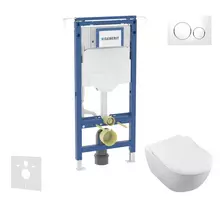 Geberit Duofix - Komplektas: Potinkinis sieninis elementas, Villeroy & Boch unitazas ir sėdynė, Sigma20 mygtukai, DirectFlush, SoftClose, CeramicPlus, baltas/blizgus chromas SANI11CK3114