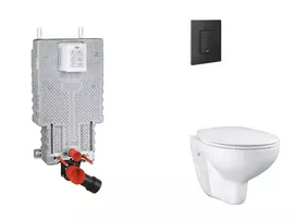 Grohe Uniset - Pakabinamų klozetų elementų rinkinys, WC su minkšto uždarymo dangčiu ir nuleidimo mygtuku Even, fantominė juoda SANI15BB5101