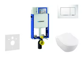 Geberit Kombifix - Pakabinamo unitazo su Sigma30 nuleidimo mygtuku montavimo modulis, baltas / blizgus chromas + Villeroy & Boch - Unitazas ir unitazo dangtis, DirectFlush, SoftClose, CeramicPlus 110.302.00.5 NI5