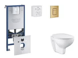 Grohe Rapid SLX - Komplektas: Potinkinis bakelio elementas, unitazas su švelnaus uždarymo dangčiu ir Skate Cosmopolitan nuleidimo mygtuku, šlifuotas Cool Sunrise SANI11BB4101