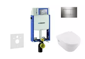Geberit Kombifix - Pakabinamo tualeto montavimo elementas su SIGMA30 mygtuko mygtuku, baltas / blizgus chromas + Villeroy & Boch - Tualetas ir unitazo dangtis, DirectFlush, SoftClose, CeramicPlus 110.302.00.5 NB6