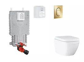 Grohe Uniset - Pakabinamo elemento komplektas, WC su švelnaus uždarymo dangčiu ir Arena Cosmopolitan S nuleidimo mygtuku, Triple Vortex, Cool Sunrise SANI15BB4110
