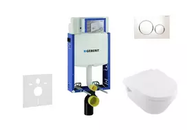 Geberit Kombifix - Pakabinamo unitazo su SIGMA30 nuleidimo mygtuku montavimo elementas, baltas / blizgus chromas + Villeroy & Boch - Unitazas ir unitazo dangtis, DirectFlush, SoftClose, CeramicPlus 110.302.00.5 NB4