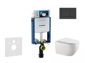Geberit Kombifix - potinkinio modulio komplektas, Gaia WC su švelnaus uždarymo dangčiu ir Sigma30 nuleidimo mygtuku, juoda matinė/juoda SANI15CA5106