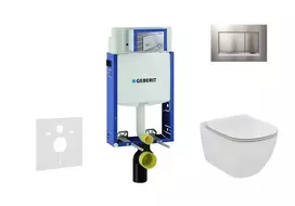 Geberit Kombifix - Pakabinamo tualeto su SIGMA30 mygtuko mygtuku montavimo elementas, matinis chromas / chromas + Ideal Standard Tesi - Tualetas su klozeto dangčiu, be rėmelio, su SoftClose 110.302.00.5 NF7