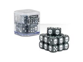 Pilkas Dice Cube kubas – 20 mėlynų 12 mm stalo žaidimų kauliukų su kaukole