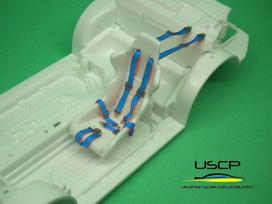 USCP 1/24 mėlyni lenktynių saugos diržai, PE rinkinys, 2 sėdynėms (24A017)