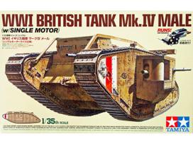 Tamiya WWI britų tankas Mk. IV Male 1/35 – plastikinis modelis su varikliu