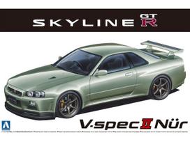 Aoshima Nissan Skyline GT‑R R34 V‑spec II Nür 2002, 1/24 modelis