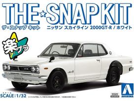 Aoshima Snap Kit Nissan Skyline 2000 GT‑R 1/32 – balta, surenkamas modelis
