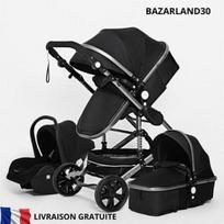 BAZARLAND30. 3-in-1 kūdikio vežimėlis su kombinuotu automobiliu ir lopšiu, reversibilus, reguliuojamas, aukštos kokybės, nepraeinamos ratų. Juoda.