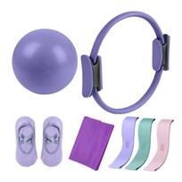 7 Pcs Yoga Training Kits Pilates Essential Kits Resistance Band Pilates Rings Pilates Ball Body Sculpting Tool violetinė