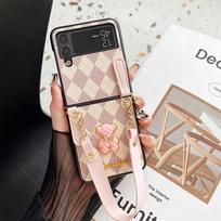 For Samsung Zflip6 Crossbody Rope Flip Phone Case P50 Folding Screen Xflip Bear Rhombus Letter Hard For  Samsung ZFlip3