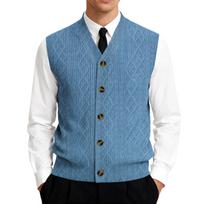 Vyriškas V formos iškirptės berankovis megztas kardiganas-liemenė XXXL mėlyna