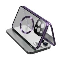 Magnetinis dėklas iPhone 17 16 15 14 13 12 Pro Max/Plus/Air, su Magsafe & Aliuminio rėmeliu & Dvipusiu grūdintu stiklu, telefono buferio dangtelis iPhone 17 Pro Max violetinė