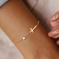 Fashion Simple Gold Color Cross Chain Bracelet for Women Shiny CZ Zircon Charm  Hand Bracelet Wedding Jewelry