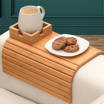 Bambukinis sofos porankio padėklas, Apsaugantis nuo kritimo sofos porankio padėklas, Sulankstomas sofos porankio padėklas, Sofos porankio staliukas, Naudojamas valgymui, užkandžiams, nuotolinio valdymo pultui