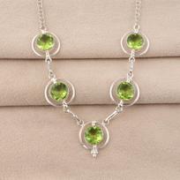 Peridot Gemstone Silver Necklace 16-18  , 925 Sterling Silver Handmade Jewelry, Partywear Necklace, Peridot Necklace Gift For Women RN-2-6
