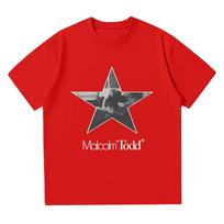 Malcolm Todd žvaigždės logotipas grafiniai marškinėliai medvilniniai kasdieniai gatvės stiliaus viršutiniai drabužiai moterims vyrams apvalia iškirpte trumpomis rankovėmis marškinėliai S gray