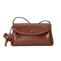 Genuine Leather Women's Bag Fashion All-match Messenger Bag Cowhide Shoulder Bag Girls High-end Oily Wax Leather Bag 21*10*12cm tamsiai ruda spalva