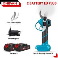 ONEVAN 30mm Akumuliatorinės elektrinės genėjimo žirklės, bešepetėlinės, sodo elektrinis įrankis Makita baterijos kaiščiui 2Battery 1EU charger