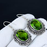 Unique Peridot Gemstone Earrings, 925 Sterling Silver Earrings, Silver Earrings For Gift, Peridot Dangle Drop Earrings For Valentine's Day Gifts 5 Cm