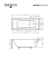Vonia Besco Modern, 160 x 70 cm, su rifliuota juoda apdaila
