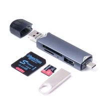 6in1 kortelių skaitytuvas TF/SD/USB/Type-C pilkas
