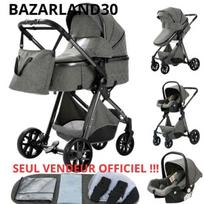 BAZARLAND30. 3 in 1 kūdikio vežimėlis Kombinuotas automobilio sėdynė Lopšys Trio Keičiamas Reguliuojamas Aukštos kokybės Pneumatinių ratų. TAMSIAI PILKA
